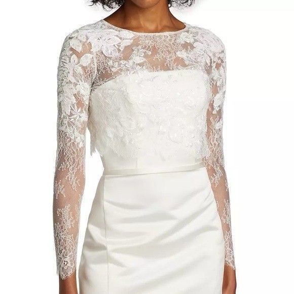 Amsale X BHLDN White Lace Long Sleeve Top Bridal Topper - Picture 1 of 5